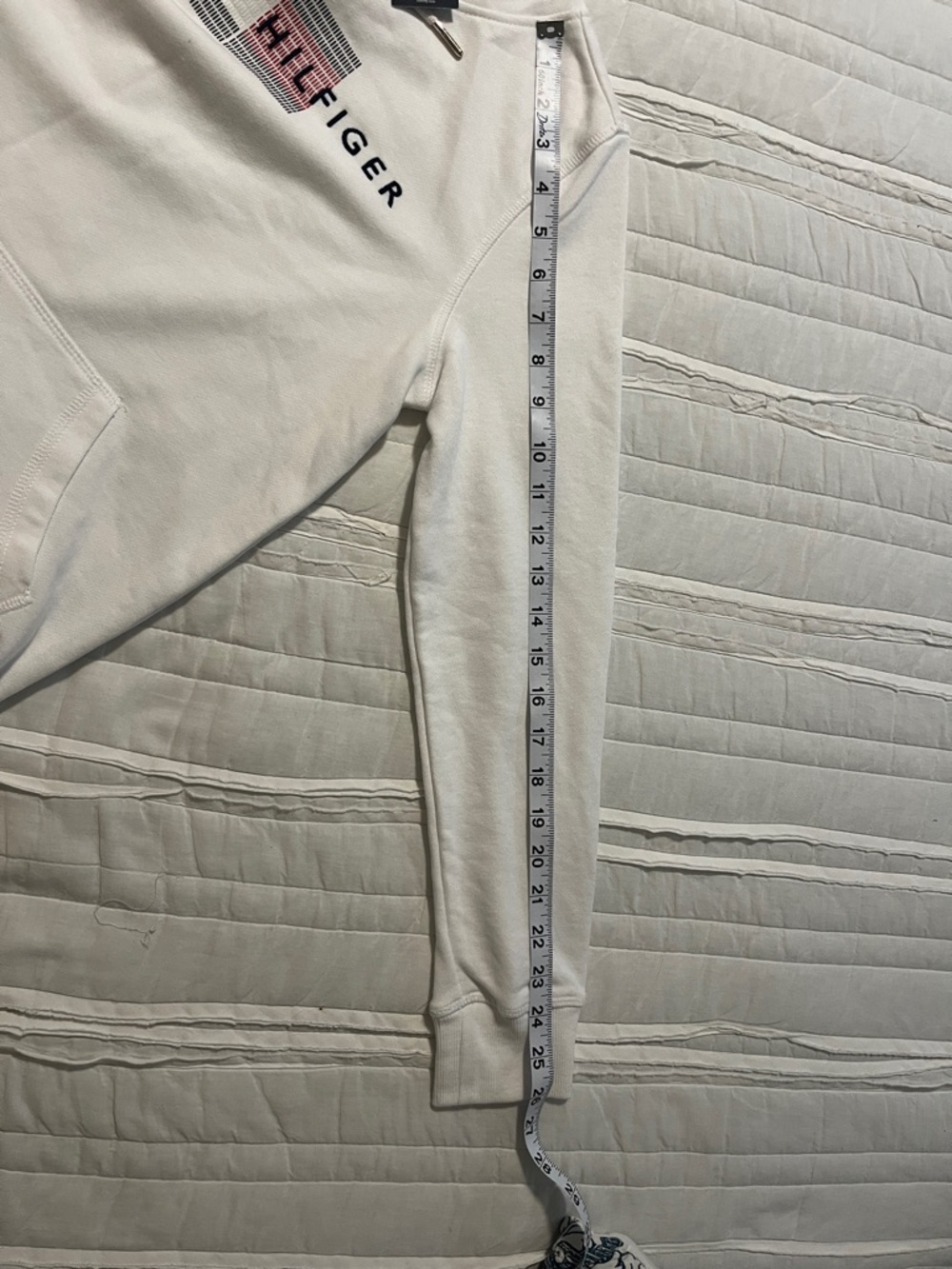 Tommy Hilfiger White Crewneck Hoodie with Logo Stripe - Picture 7 of 8